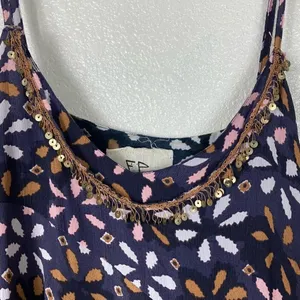 Free People Navy Floral Print Asymmetric Layered Mini Dress thumbnail 4