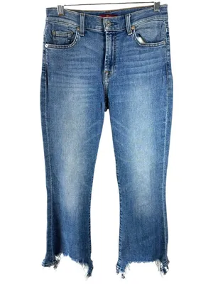 7 For All Mankind Jeans 27 Raw Step Hem Slim Straight Blue Stretch Denim 7FAMK thumbnail 2