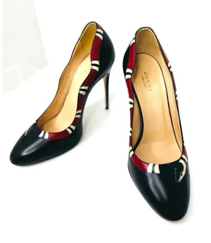 Gucci Yoko Black Red Snake Leather High Heel Pumps Pointed Toe EU 38.5 thumbnail 1