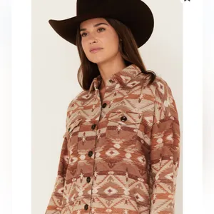 ROCK & ROLL Denim Southwestern Western Jacquard Shacket Shirt Jacket Medium $80 thumbnail 2
