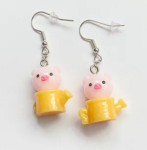 Handmade Kawaii funny piggy dangle earrings🐷💕 super duper fun to wear 🥰 thumbnail 1