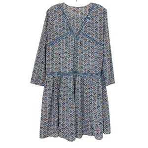 Holding Horses Anthropologie Blue Floral Babydoll‎ Mini Dress Crochet Trim - 10 thumbnail 6