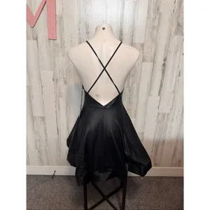 Eta Faux Leather Mini Dress Womens Medium Black Strappy Back Bubble Hem NWT thumbnail 4