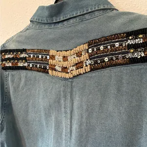 Miss Me Embellished Denim Button Down Shirt thumbnail 4