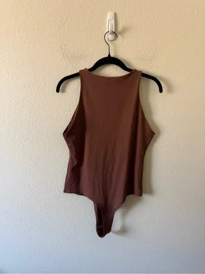 Reoria Sleeveless Racer Back Halter Neck Bodysuit Size L Brown Layer Fall Basic Size L thumbnail 5