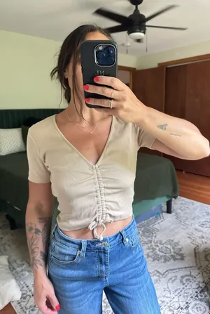 Zara Beige Crop Top T-Shirt thumbnail 1