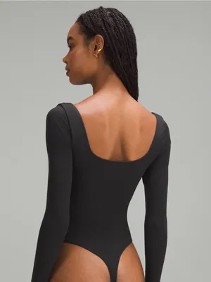 NWT Lululemon Black Wundermost Ultra-Soft Nulu Square-Neck Long-Sleeve Bodysuit thumbnail 3
