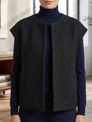 Sleeveless Open-Front Vest in Charcoal thumbnail 1