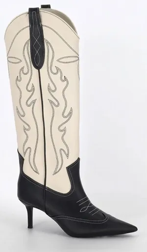 INC International Concepts Hayleigh Western Boots Black Cream Kitten Heel Size 7 thumbnail 1