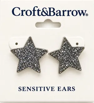 Croft & Barrow Silver Glitter Star Stud Earrings Sensitive Ears NWT thumbnail 1
