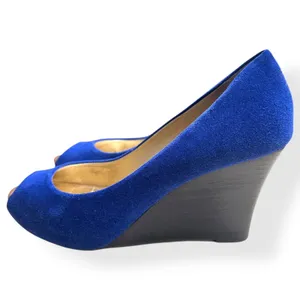 Lilly Pulitzer Womens Resort‎ Wedge Chic Heels Blue 8.5M Peep Toe Suede Preppy thumbnail 8