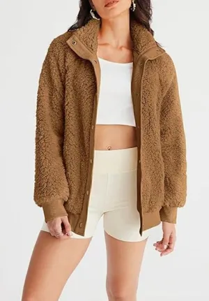 Merokeety tan Sherpa snap front shacket size M thumbnail 1