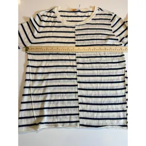 PAIGE Allie Merino Wool Blend Striped Sweater Ivory Navy Size L thumbnail 4