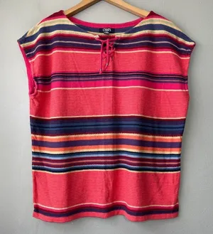 Chaps Linen Blend Top Size XL Lace Up Stripe Sleeveless Lightweight Sweater Tank thumbnail 1