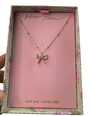Betsey Johnson Rose Gold Crystal Bow Pendant Necklace 491985CB111 NIB thumbnail 1