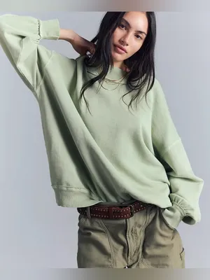 NWOT Free People We The Free Palm Springs Pullover - soft moss green - XS thumbnail 3