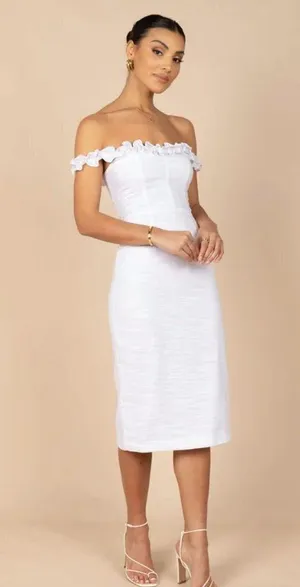 Petal & Pup Florez White Off the Shoulder Ruffle Midi Dress 4 thumbnail 7