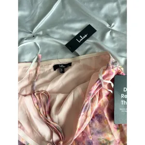 Lulus Strapless Floral Tube Crop Top Ruffle Hem Lined Tie Closure Size L thumbnail 2