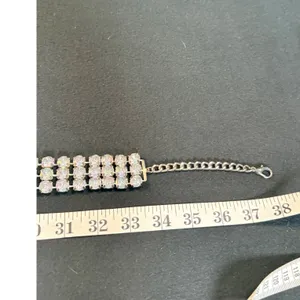 Vintage Silver Tone Clear Rhinestone Three Row Chain Belt Adjustable Formal Glam thumbnail 4