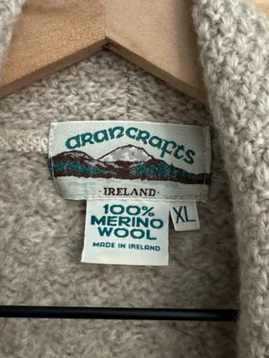 Aran Crafts XL Cream Merino Wool Cable Knit Open Front Cardigan Ireland Cozy thumbnail 12