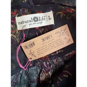NWT Natural Life Rowan Floral Top Bohemian Cottage Festival Boho Tie Neck Large thumbnail 7