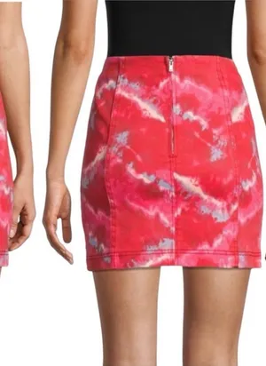 Free People Modern Femme Tie Dye Denim Mini Skirt High Rise Pink Size 2 thumbnail 1