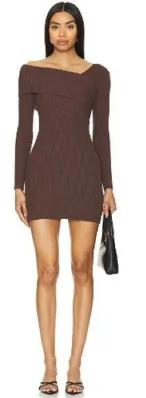 REVOLVE x SUPERDOWN Ysabel Off Shoulder Brown Ribbed Long Sleeve Mini Dress thumbnail 1
