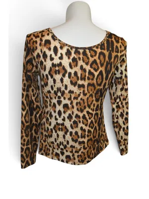 Womens XL Leopard Print Twist Front V Neck Long Sleeve Stretch Top Blouse thumbnail 2