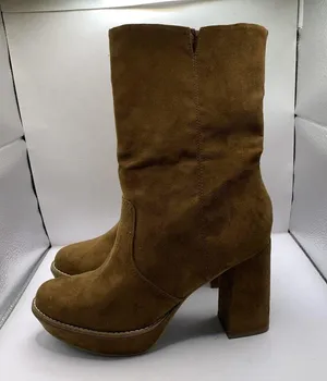 Tamaris mid ankle heel boots suede platform chunky 80’s Almond toe size 40 US 9 thumbnail 4