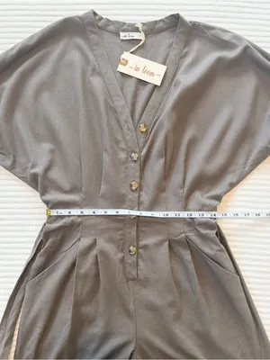 In Loom Linen Blend V-Neck Jumpsuit in Mushroom NWT thumbnail 8