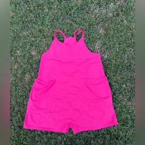 Hot Pink Harem Romper Pocket Slouchy Lounge Romper Adjustable Straps Size S thumbnail 3