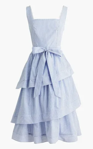 J.Crew Striped Sleeveless Belted Tiered Dress White Banker Blue Retro US 6 NWT thumbnail 1