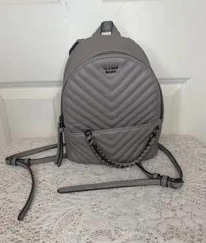 RARE Victoria's Secret Gray Quilted Mini Backpack with Chain Accent thumbnail 1