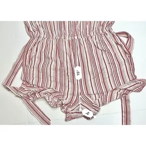 Loft Candy Stripe Romper LARGE Ruffled Sleeves Boat Neck Red Pink Tan thumbnail 7