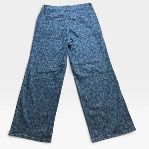 Good American Good Waist Palazzo Crop Floral Denim Wide Leg Jeans Blue 10/30 thumbnail 7
