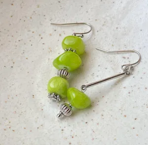 Handmade green Jade stone unique shape asymmetric dangle earrings ✨ thumbnail 7