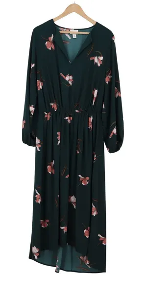 Ava & Viv Dress Womens 1X Floral Long Sleeve Dark Green V-Neck Midi Excellent thumbnail 1