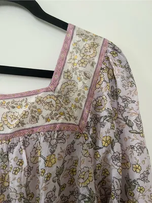 American Eagle Pink Floral Peasant Top Medium 100% Cotton Cottagecore thumbnail 2