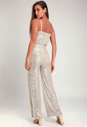 NWT Lulus Sequin Surplice Jumpsuit XS thumbnail 3