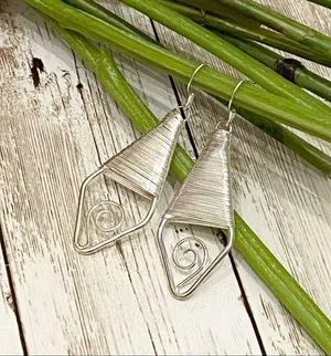 Silver tone Wire Wrapped Earrings thumbnail 1