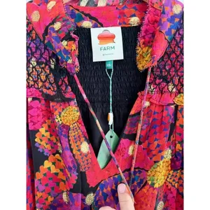 Farm Rio‎ | NWT Heart Daisy Smocked Mini Dress Floral Long Sleeve | Sz XS thumbnail 5