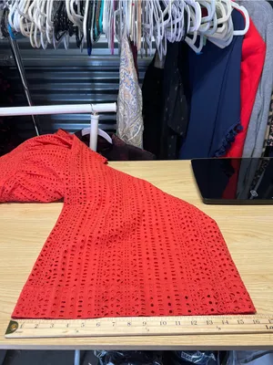 Anthropologie Coral Eyelet Wide Leg Cropped Pants Culottes Orange Red Size 0 thumbnail 11