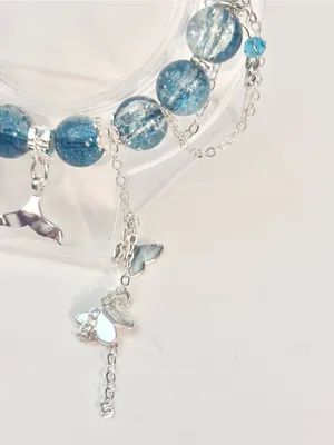 Hand Crafted Blue Beaded Charm Bracelet with Whale Tail And Butterfly Accents thumbnail 3
