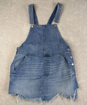 Women's Free People Size 4 Denim Overall Skirt Cut Off‎ thumbnail 1
