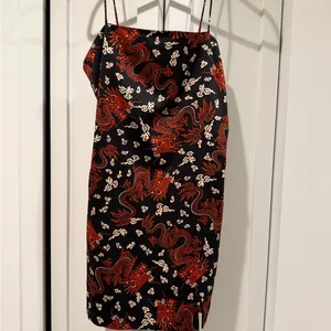 Zara Floral Black and Red dragon Satin Mini Dress like new thumbnail 3