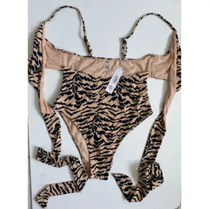 Baltic Born Cyprus One Piece‎ Swimsuit Animal Stripe Tan Black Cutout S0437B M thumbnail 6