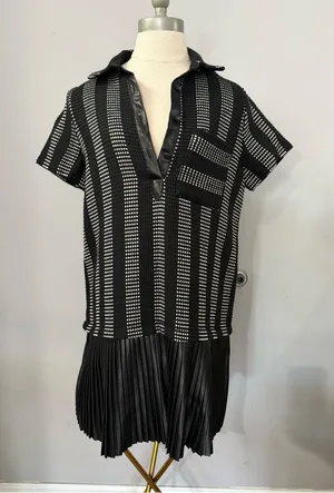 Zara Black Pleated Mini Dress - Shiny A-Line thumbnail 1