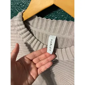 Varley Talbert Ribbed 100% Cotton Mock Neck Tan Sweater, Side Zips, Medium thumbnail 3