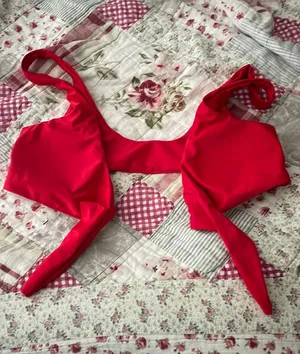 Adjustable Front Tie Red Bikini Top Size M thumbnail 1