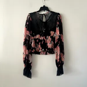 Free People Daphne Floral Lace Black Pink Romantic Boho Blouse NWT Size S thumbnail 4